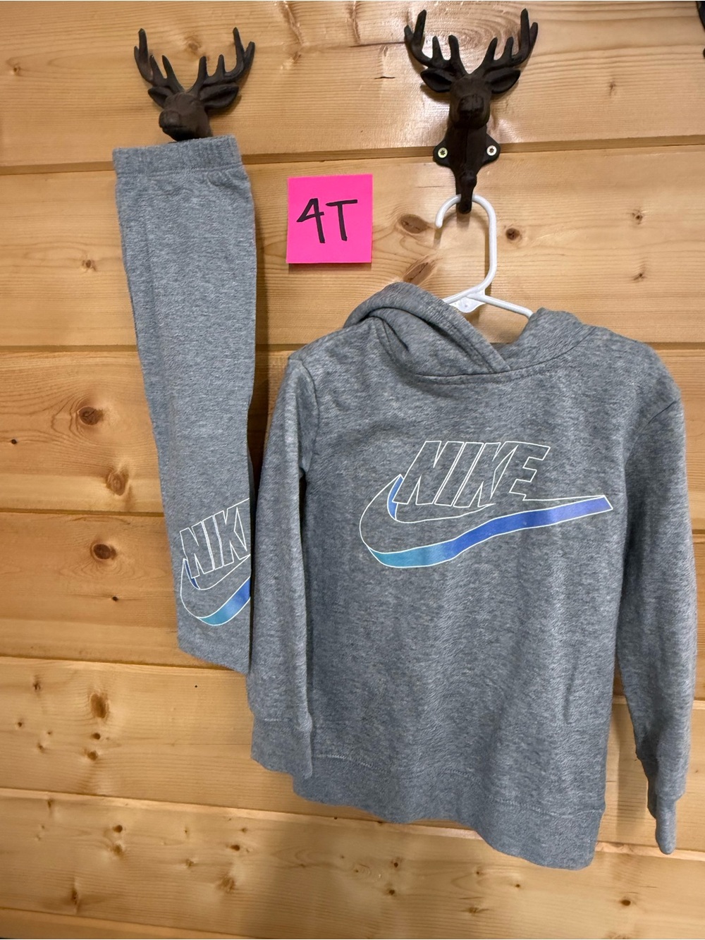 Nike Kids Gray Hoodie & Joggers Set with Blue Swoosh - 4T